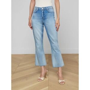 L'AGENCE Kendra Cropped Flare Jeans Women's Size 27 High Rise Light Wash Raw Hem